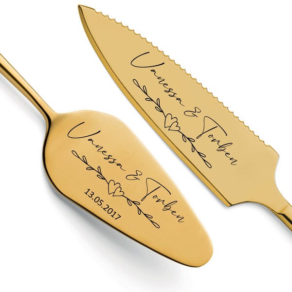 Tortenheber inkl. Tortenmesser im Set mit persönlicher Gravur als Geschenk zur Hochzeit - Jahrestag - Personalisiertes Hochzeitsgeschenk