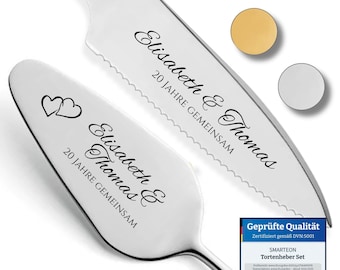 Taartschep en taartmes set met persoonlijke gravure als cadeau voor een huwelijksjubileum.