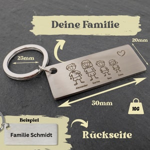 Schlüsselanhänger Familie personalisierter Anhänger mit Namen und Motiv als Gravur auf Edelstahl Familiennamen graviert Mutter Vater Kind Bild 5