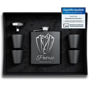 Gepersonaliseerde roestvrijstalen heupflesset met gravure inclusief geschenkdoos en trechter