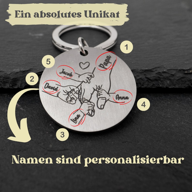 Porte-clés mains d'enfant Pendentif personnalisé avec les mains et les prénoms de vos favoris 1-4 mains image 3