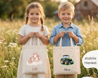 Personalisierte Jutebeutel mit Druck, Beutel mit Namen, Stofftasche für Kinder, Sportbeutel Kindergarten, Geschenk für Junge und Mädchen
