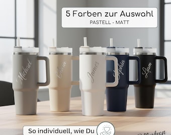 Gepersonaliseerde thermosbeker met naam – RVS thermosbeker met gravering – Gepersonaliseerde mok met rietje - 900ml