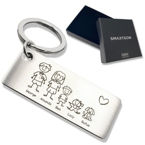 Family key ring personalized pendant with name and motif engraved on stainless steel. Family name engraved mother father child image 8