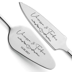 Tortenheber inkl. Tortenmesser im Set mit persönlicher Gravur als Geschenk zur Hochzeit Jahrestag Personalisiertes Hochzeitsgeschenk Silber