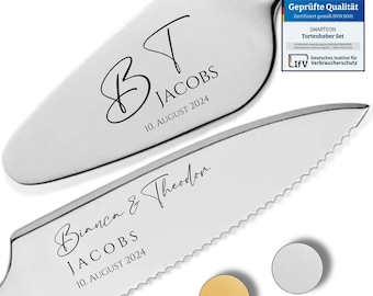 Taartschep en messenset met persoonlijke gravure als huwelijksgeschenk - Gepersonaliseerd huwelijksgeschenk met initialen