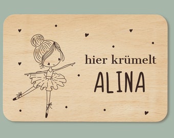 Gepersonaliseerde ontbijtplank Ballerina - Individuele houten plank voor kinderen met naam