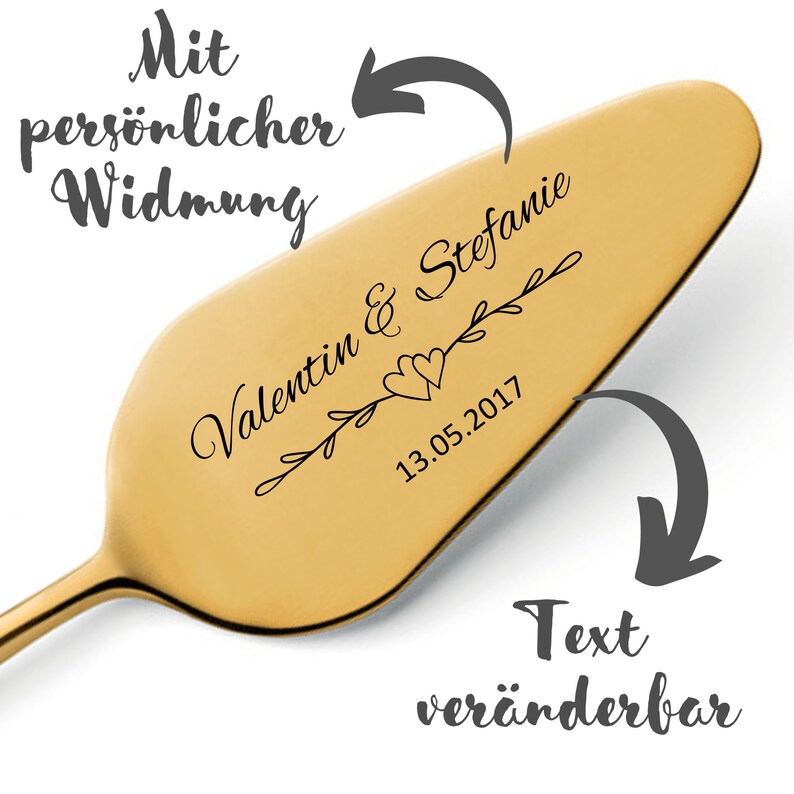 Tortenheber Set Die geheime Zutat ist immer Liebe als Geschenk zur Hochzeit/ Verlobung Hochzeitsgeschenk mit Namen und Gravur Bild 4