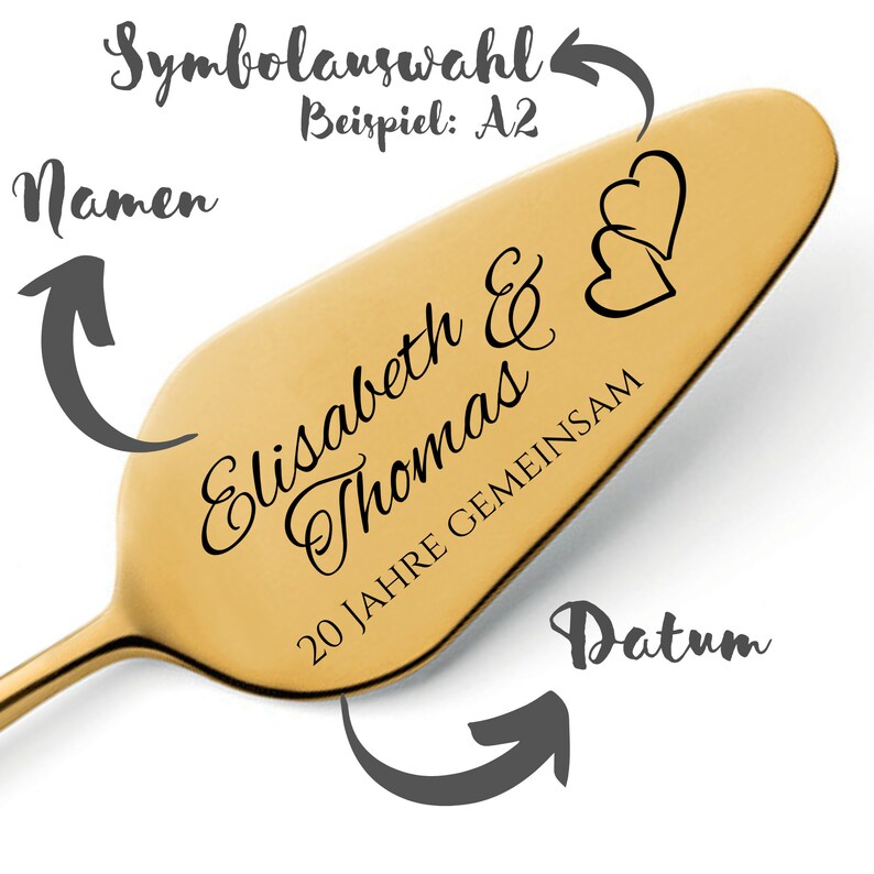 Taartschep inclusief taartmes in een set met persoonlijke gravure als cadeau voor een huwelijksjubileum/verjaardag afbeelding 3