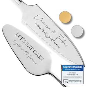 Tortenheber Set "Let's eat cake" mit persönlicher Gravur als Geschenk zur Hochzeit oder Jahrestag - Personalisiertes Hochzeitsgeschenk