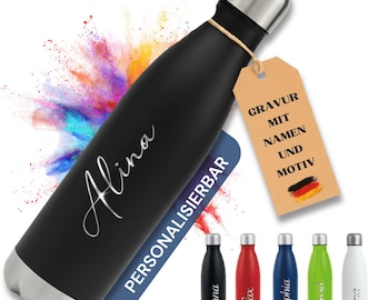 Trinkflasche personalisiert mit Namen – Edelstahl Thermosflasche mit Gravur – Personalisierte Flasche Erwachsene & Kinder (500ml)