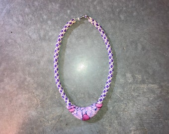Vintage 80's / 90's Purple Ceramic & Rope Necklace