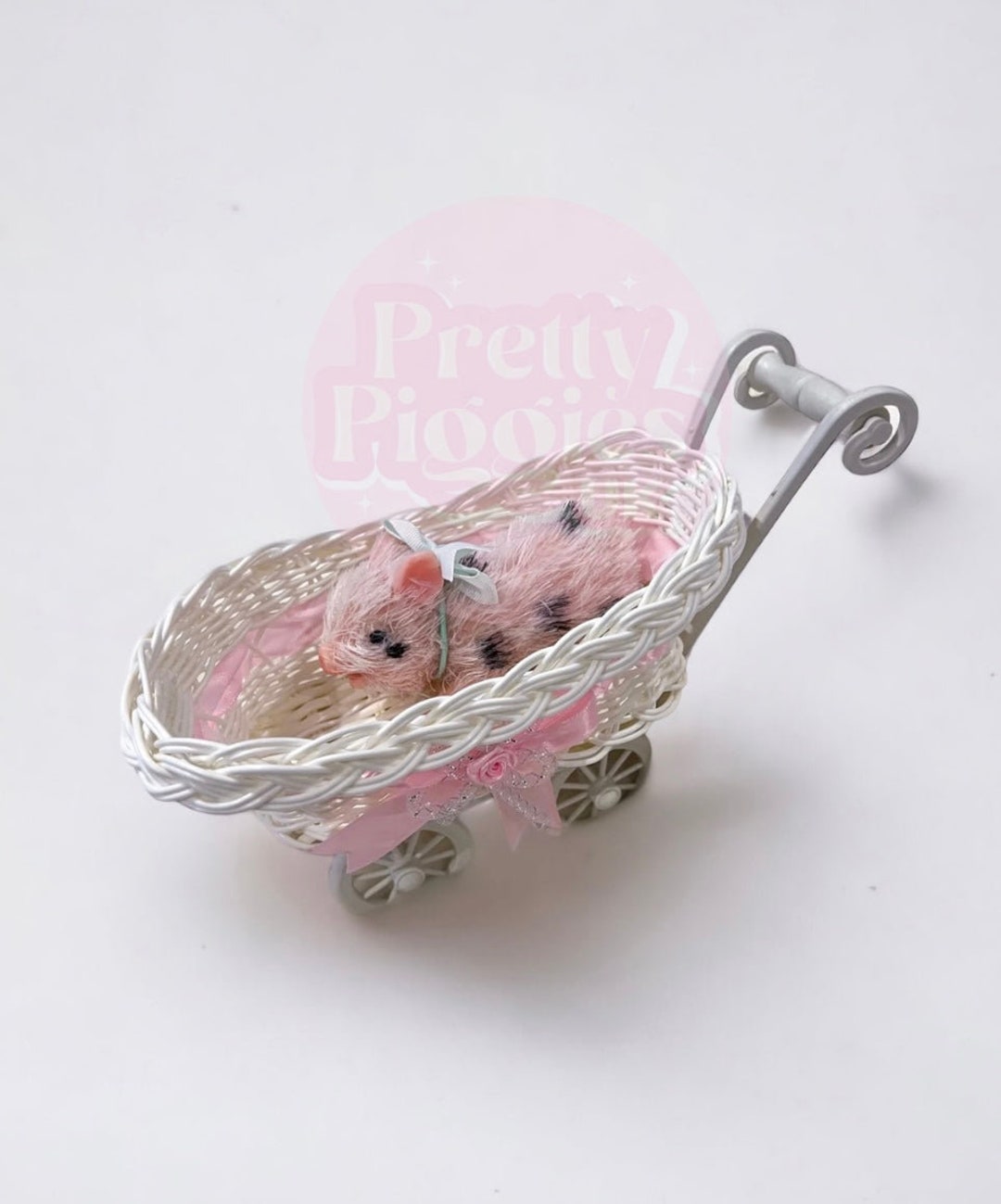 Prams Display Silicone Piglet Doll Wicker Display Pram Adorable Miniature Pram for ...