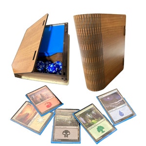 Wooden Book Deck Box for SLEEVED cards, Single Deck + Dice slot / Double deck book box, Card Game Box, MTG, Card Storage, Folding Card Box
