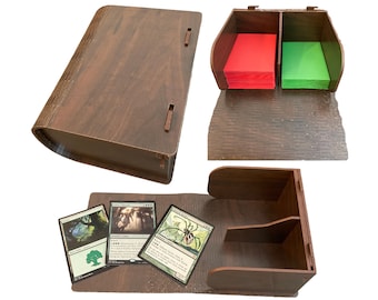 Commander Deck Box for DOUBLE SLEEVED cards, Fits 200 Double sleeved cards, Wooden Book Double deck book box, Card Game Box, MTG