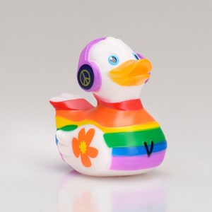 Colorful Rubber White Duck, Vinyl Duckling, Multi-Colored and Playful, Collectible Fun Gift for Him or Her