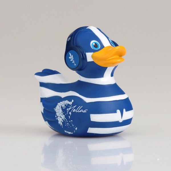 Greek Flag Rubber Duck, Vinyl Duckling Figurine, Hellas Flag, Blue White Duck, Playful Collectible, Souvenir Gift for Him or Her