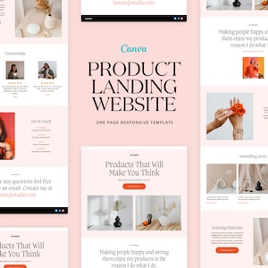 Pink landing page website template in Canva, coach sales page, product presentation, marketing one page website, responsive mobile template