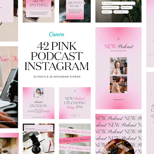 42 Pink Gradient Instagram Posts, Stories, Reel Covers for Podcast, Talks, Coaches - Pink Aura Bundle v3