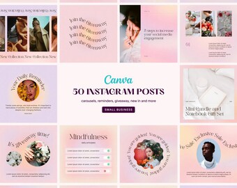 50 Pink Gradient Instagram posts for Small Business and Engagement - Luxury Vibrant Aesthetic Templates including Quotes and Carousels