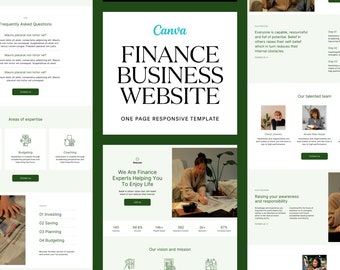 Plantilla de Canva para sitio web de una página de negocios financieros, página de destino de ventas, presentación de productos de marketing, plantilla móvil adaptable