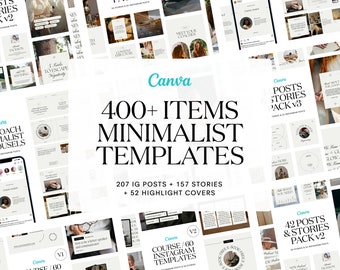 400 Course Creator Minimalist Aesthetic Instagram Stories, Posts and Reel Covers Bundle / Business Coach Templates / Luxury Aesthetic Layout