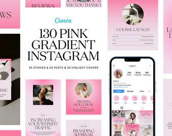 130 Pink Gradient Instagram posts, stories, carousels and story highlight covers for small business and engagement - Pink Aura Bundle v1
