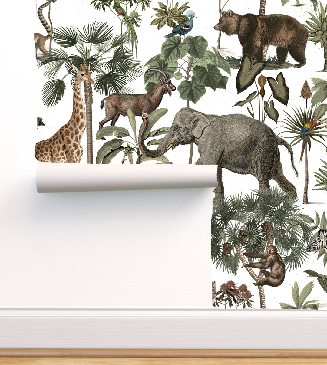 Jungle Animal Wildlife Wallpaper peel and Stick Wall - Etsy