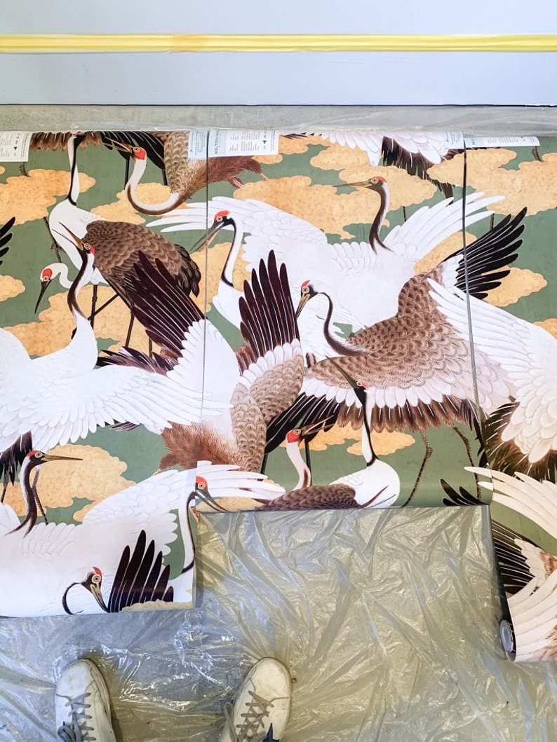 Cranes Wallpaper Printed Wallpaper peel and Stick Wall - Etsy