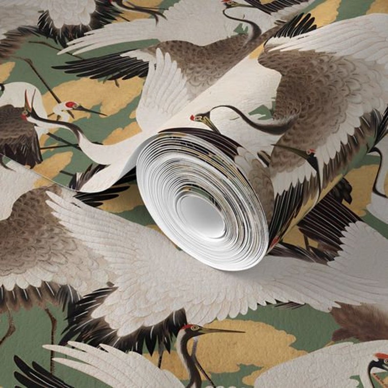 Cranes Wallpaper Printed Wallpaper peel and Stick Wall - Etsy