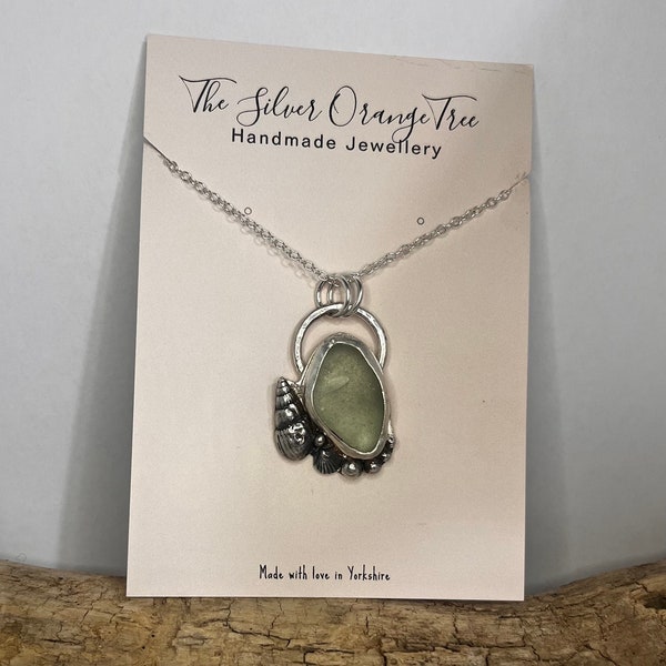 Sea Glass Pendant In Sterling Silver with Chain