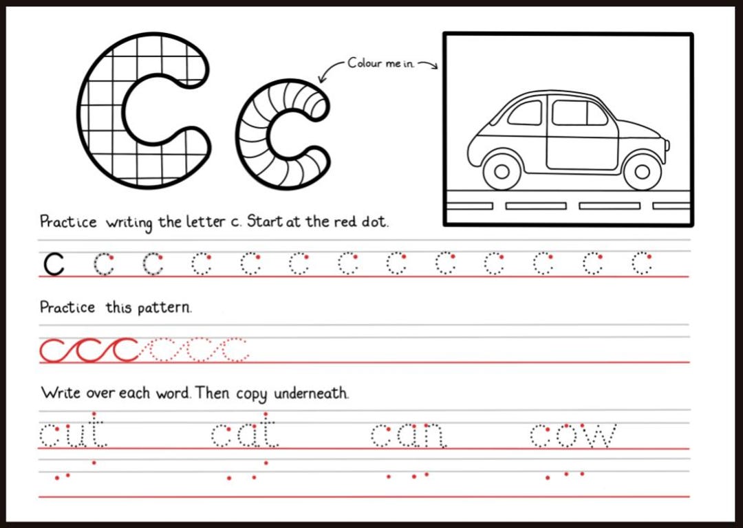 Fun Downloadable Handwriting Practice Sheet. Letter C. Key Stage 1. - Etsy