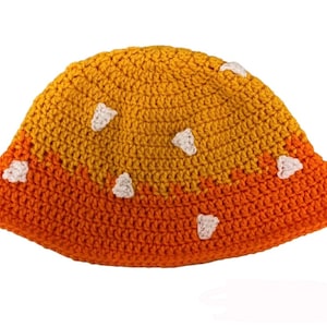 Yellow and Orange Thunder Anime Crocheted Bucket Hat, Anime Enthusiast Gift, Demon Bucket Hat
