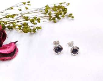 Boucles d’oreilles minimalistes, Boucles d’oreilles circulaires, Boucles d’oreilles Jet, Cadeau de la Saint-Valentin, Boucles d’oreilles en argent double sterling, Boucles d’oreilles bouton,