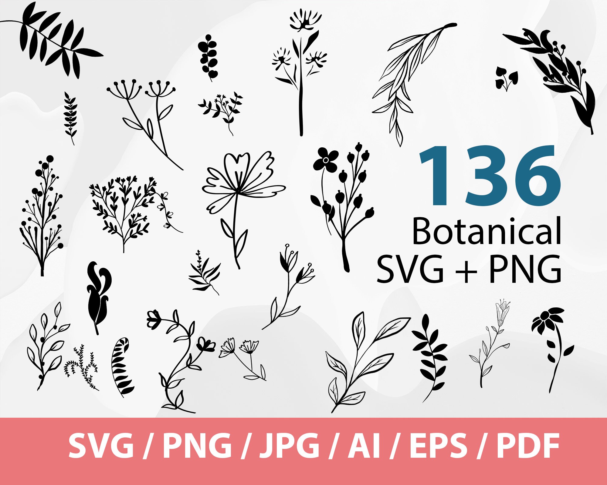 Botanical Svg - Flower Svg, Botanical Clipart, Flower Clipart, Floral ...
