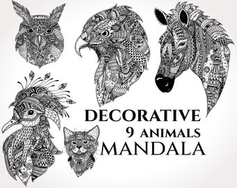 Colección de mandalas de animales decorativos: mandalas de animales, zentangle svg, mandalas svg, animales de mandala, svg de animales, svg de camisetas de animales, impresión