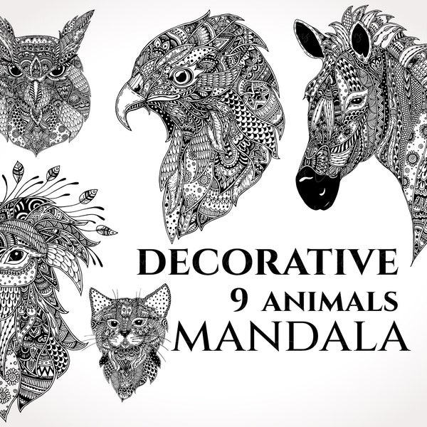 Decorative Animals Mandala Collection - Animal Mandala, Zentangle svg, Mandala svg, Mandala Animals, Animal svg, animals t-shirt svg, Print