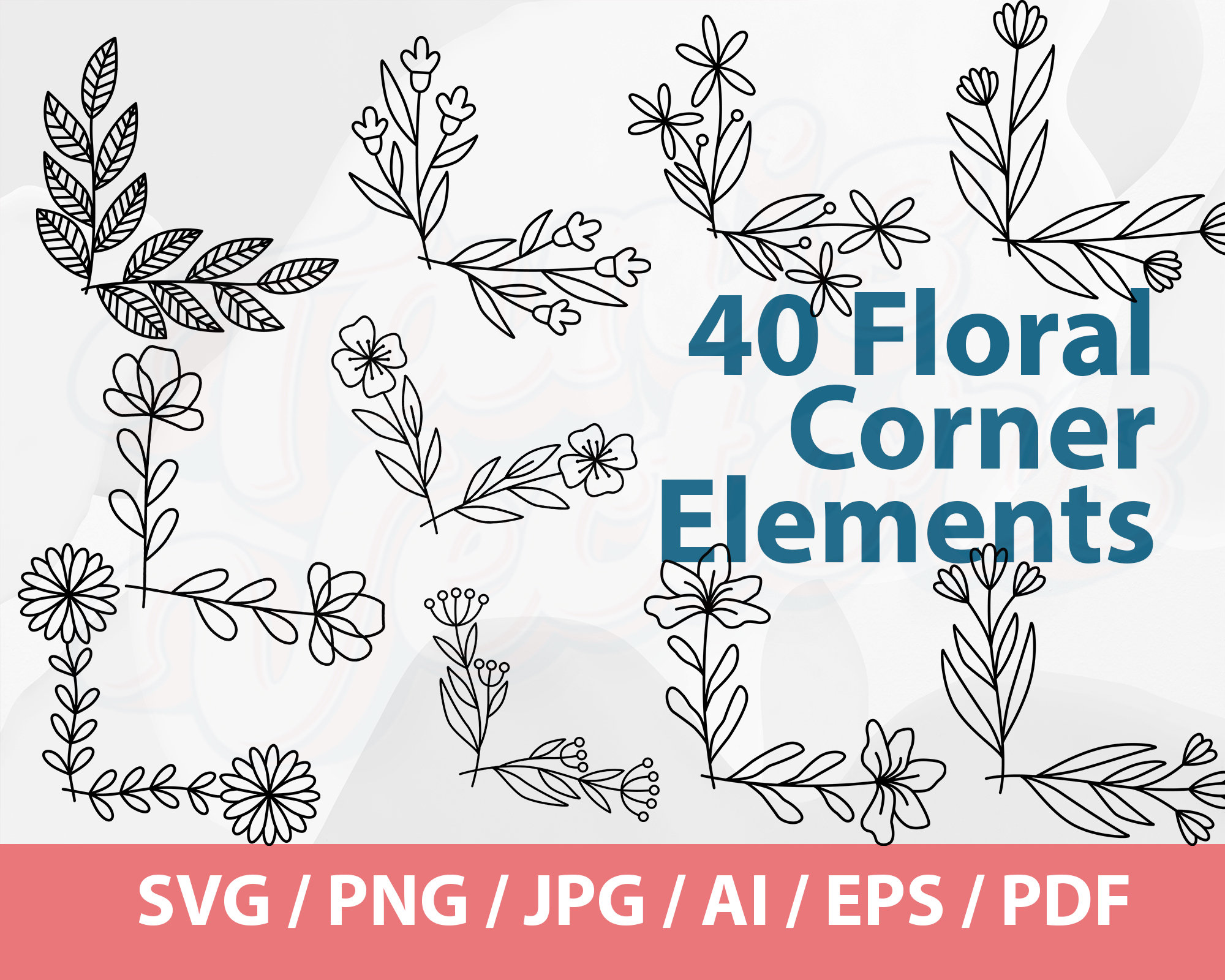 40 Floral Corner Border Element - Corner SVG, Corner Floral