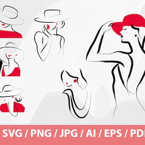 Lady Beauty - Woman with hat svg,  Woman in red,  Woman lips svg, Women&#39;s face svg, Women face png, Lady wearing hat svg, Lady in Hat SVG