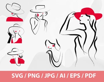 Lady Beauty - Woman with hat svg,  Woman in red,  Woman lips svg, Women's face svg, Women face png, Lady wearing hat svg, Lady in Hat SVG