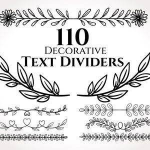 Decorative Text Dividers SVG - Dividers svg, Text Dividers svg, Decorative Border, Page Pividers svg, Wedding Ornaments, Leaf divider svg