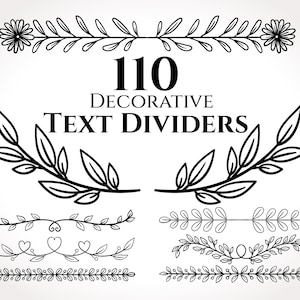 Dekorative Text Dividers SVG - Dividers svg, Text Dividers svg, dekorative Bordüre, Page Pividers svg, Hochzeitsverzierungen, Leaf-Teiler svg