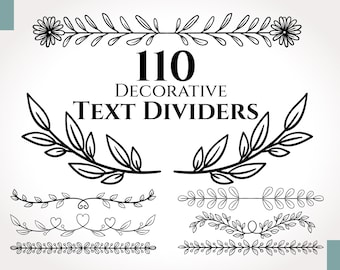 Decorative Text Dividers SVG - Dividers svg, Text Dividers svg, Decorative Border, Page Pividers svg, Wedding Ornaments, Leaf divider svg