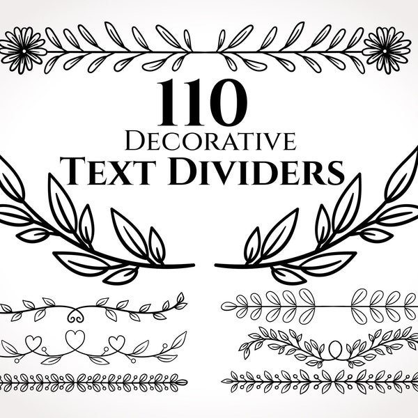 Dekorative Text Dividers SVG - Dividers svg, Text Dividers svg, dekorative Bordüre, Page Pividers svg, Hochzeitsverzierungen, Leaf-Teiler svg