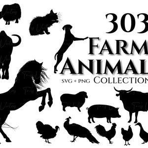 農場の動物コレクション - 農場の動物 SVG、動物のシルエット、農場生活 SVG、農家 SVG、馬 SVG、犬 SVG、猫 SVG、豚 SVG、牛 SVG