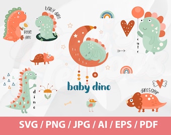 Cute Dinosaur Clipart -Dino PNG, Baby Dino Clip Art, Nursery Dinosaurs, Water Color Dinosaur PNG,Dino svg, Little boy svg, boy shirt svg,