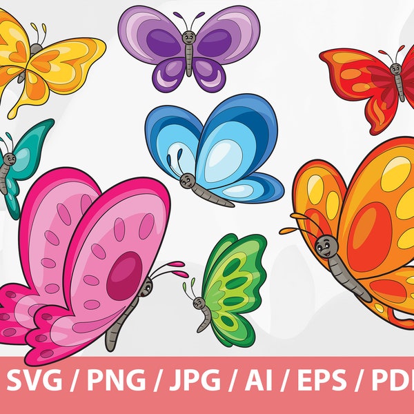 Cute Butterfly Clipart - Spring Bugs, Butterfly Clipart, Butterfly SVG, Cute Butterflies, Nature clipart, Pastel Butterfly, spring animals