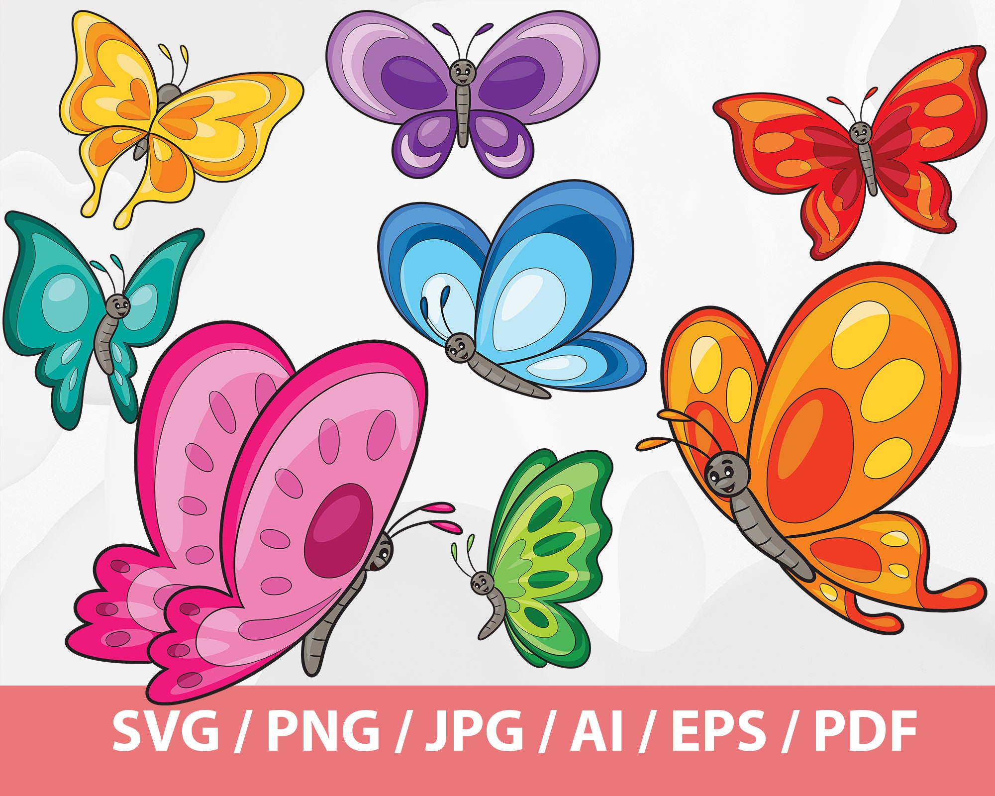 Clipart de borboleta fofa - insetos de primavera, clipart de borboleta, borboleta SVG, borboletas fofas, clipart de natureza, borboleta pastel, animais de primavera