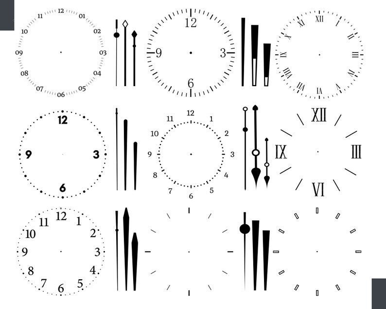 Clock Face Collection Clock Face Svg Clock Face Template Etsy