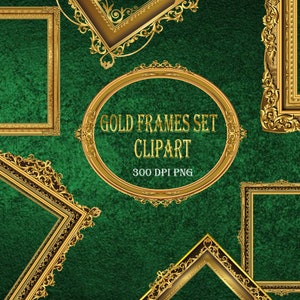 Gold Frames Set Clipart - vintage antique ornamental frames clip art, png commercial use instant download frame ornament, wedding graphics